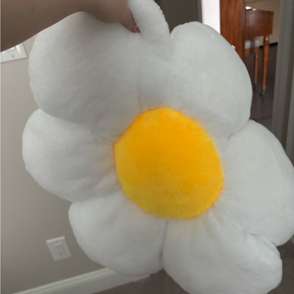 Fluffy White and Yellow Daisy Pillow
